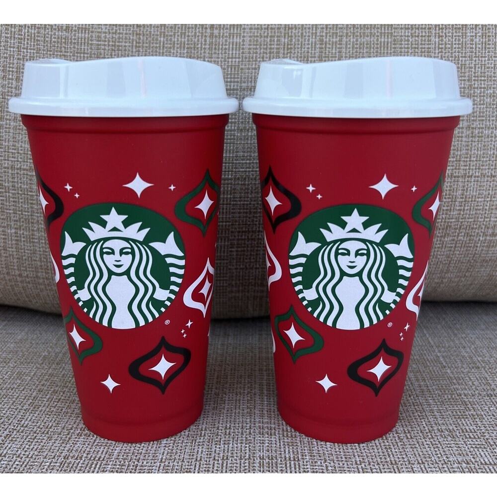 2 Starbucks 2023 Reusable Holiday Red Hot Cup 16oz Christmas Tumbler Grande NEW